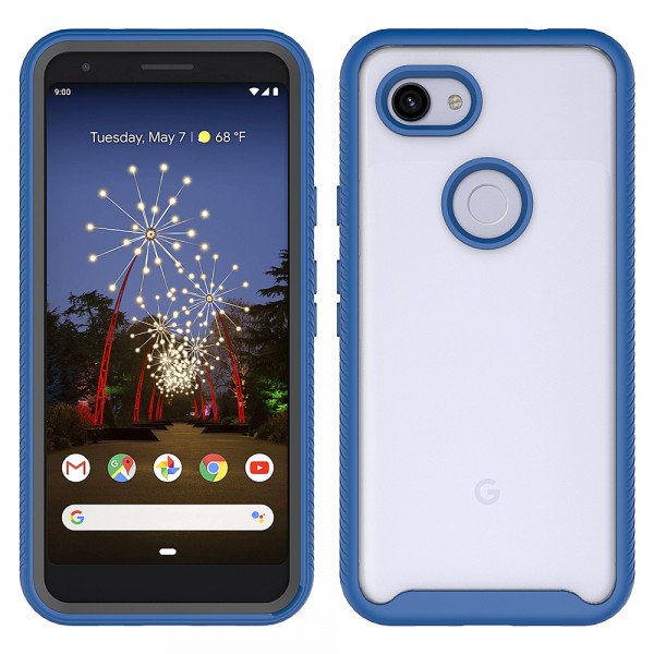 Wholesale Google Pixel 3A Clear Transparent Dual Defense Hybrid Armor Case (Navy Blue)